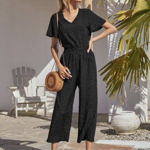 Shein Black Polka Dot Vneck Jumpsuit